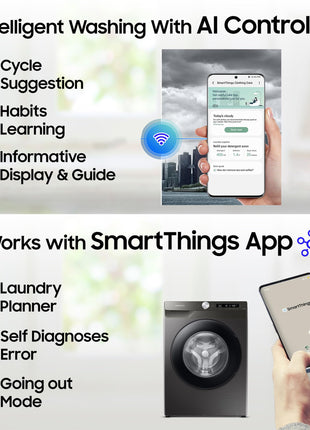 Samsung 8 Kg 5 Star Eco Bubble Technology, AI Control & Wi-Fi, Fully-Automatic Front Loading Washing Machine Appliance (WW80T504DAN1TL, Digital Inverter, In-Built Heater, Inox) 