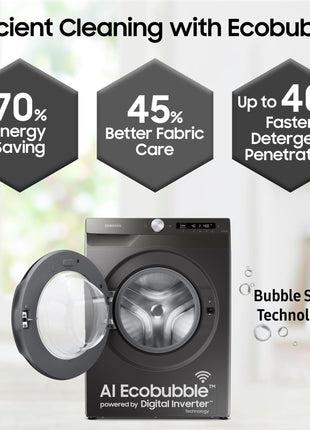 Samsung 8 Kg 5 Star Eco Bubble Technology, AI Control & Wi-Fi, Fully-Automatic Front Loading Washing Machine Appliance (WW80T504DAN1TL, Digital Inverter, In-Built Heater, Inox) 