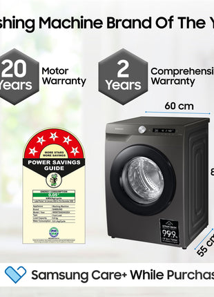 Samsung 8 Kg 5 Star Eco Bubble Technology, AI Control & Wi-Fi, Fully-Automatic Front Loading Washing Machine Appliance (WW80T504DAN1TL, Digital Inverter, In-Built Heater, Inox) 