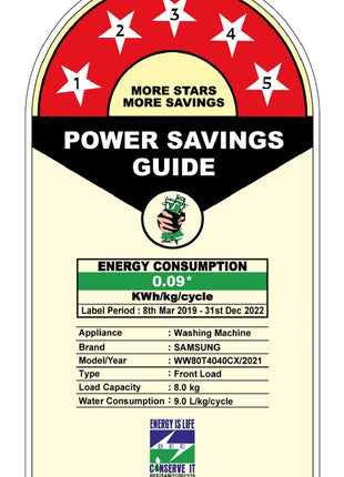 Samsung 8 kg, 5 Star, Digital Inverter Motor, Fully-Automatic Front Load Washing Machine Appliance (WW80T4040CX1TL, Hygiene Steam, Inox) 