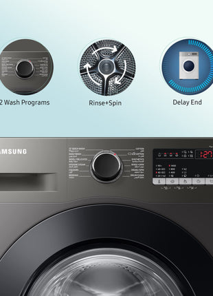 Samsung 8 kg, 5 Star, Digital Inverter Motor, Fully-Automatic Front Load Washing Machine Appliance (WW80T4040CX1TL, Hygiene Steam, Inox) 