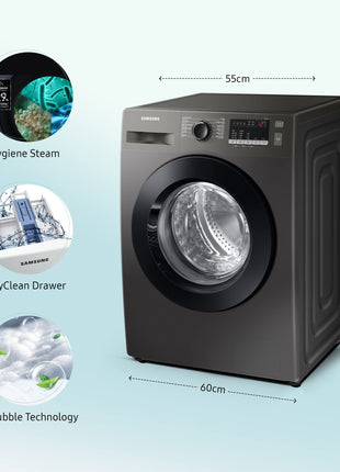 Samsung 8 kg, 5 Star, Digital Inverter Motor, Fully-Automatic Front Load Washing Machine Appliance (WW80T4040CX1TL, Hygiene Steam, Inox) 