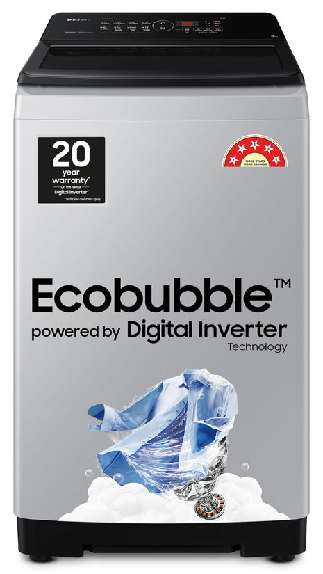 Samsung 8 kg, 5 star, Eco Bubble Tech, Digital Inverter Motor, Soft Closing Door, Fully-Automatic Top Load Washing Machine (WA80BG4441BGTL, Light Gray) 