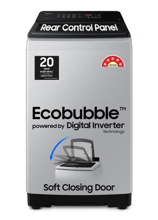 Samsung 8 kg, 5 star, Eco Bubble Tech, Digital Inverter Motor, Soft Closing Door, Fully-Automatic Top Load Washing Machine (WA80BG4441BGTL, Light Gray) 