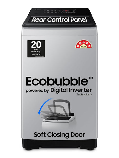 Samsung 8 kg, 5 star, Eco Bubble Tech, Digital Inverter Motor, Soft Closing Door, Fully-Automatic Top Load Washing Machine (WA80BG4441BGTL, Light Gray) 