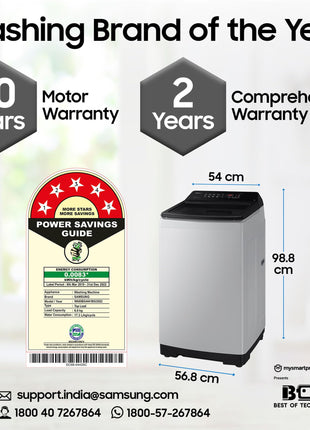 Samsung 8 kg, 5 star, Eco Bubble Tech, Digital Inverter Motor, Soft Closing Door, Fully-Automatic Top Load Washing Machine (WA80BG4441BGTL, Light Gray) 