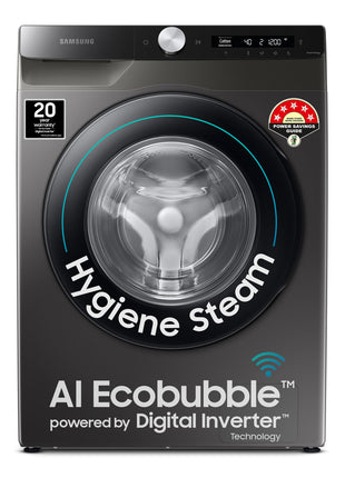 Samsung 8 kg, 5 star, Eco Bubble Technology, AI Control, Wi-Fi, Digital Inverter, Motor, Fully-Automatic Front Load Washing Machine (WW80T504DAX1TL, Hygiene Steam, Inox) 
