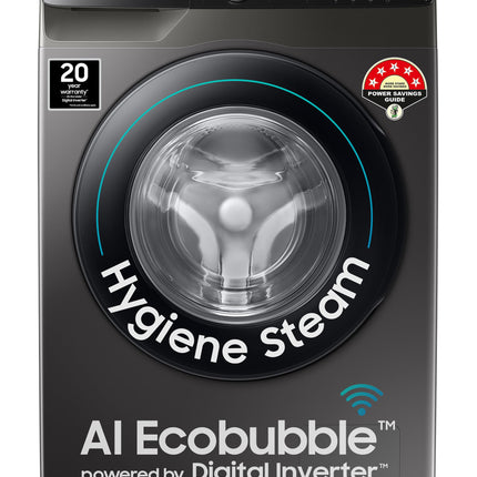 Samsung 8 kg, 5 star, Eco Bubble Technology, AI Control, Wi-Fi, Digital Inverter, Motor, Fully-Automatic Front Load Washing Machine (WW80T504DAX1TL, Hygiene Steam, Inox) 