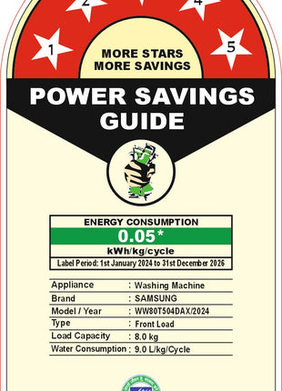 Samsung 8 kg, 5 star, Eco Bubble Technology, AI Control, Wi-Fi, Digital Inverter, Motor, Fully-Automatic Front Load Washing Machine (WW80T504DAX1TL, Hygiene Steam, Inox) 