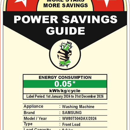 Samsung 8 kg, 5 star, Eco Bubble Technology, AI Control, Wi-Fi, Digital Inverter, Motor, Fully-Automatic Front Load Washing Machine (WW80T504DAX1TL, Hygiene Steam, Inox) 