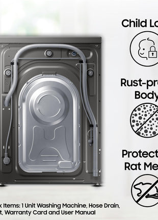 Samsung 8 kg, 5 star, Eco Bubble Technology, AI Control, Wi-Fi, Digital Inverter, Motor, Fully-Automatic Front Load Washing Machine (WW80T504DAX1TL, Hygiene Steam, Inox) 