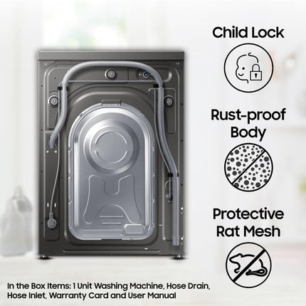 Samsung 8 kg, 5 star, Eco Bubble Technology, AI Control, Wi-Fi, Digital Inverter, Motor, Fully-Automatic Front Load Washing Machine (WW80T504DAX1TL, Hygiene Steam, Inox) 