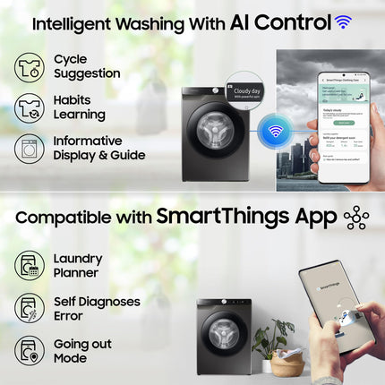 Samsung 8 kg, 5 star, Eco Bubble Technology, AI Control, Wi-Fi, Digital Inverter, Motor, Fully-Automatic Front Load Washing Machine (WW80T504DAX1TL, Hygiene Steam, Inox) 