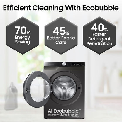 Samsung 8 kg, 5 star, Eco Bubble Technology, AI Control, Wi-Fi, Digital Inverter, Motor, Fully-Automatic Front Load Washing Machine (WW80T504DAX1TL, Hygiene Steam, Inox) 