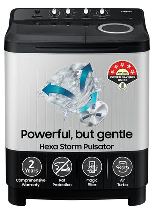 Samsung 8 kg, 5 star, Semi-Automatic Top Load Washing Machine (WT80C4200GG/TL, Air Turbo Drying, Light Gray, 2023 Model) 