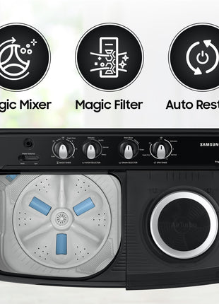 Samsung 8 kg, 5 star, Semi-Automatic Top Load Washing Machine (WT80C4200GG/TL, Air Turbo Drying, Light Gray, 2023 Model) 