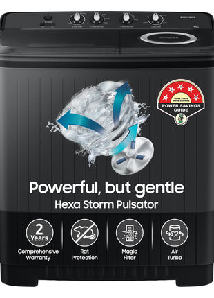 Samsung 9.5 Kg, 5 Star, Semi-Automatic Washing Machine (WT95A4260GD/TL, Air Turbo Drying, Dark Gray, Awarded as Washing Machine Brand of the year) 