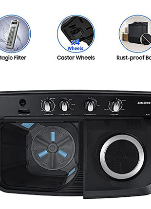 Samsung 9.5 Kg, 5 Star, Semi-Automatic Washing Machine (WT95A4260GD/TL, Air Turbo Drying, Dark Gray, Awarded as Washing Machine Brand of the year) 