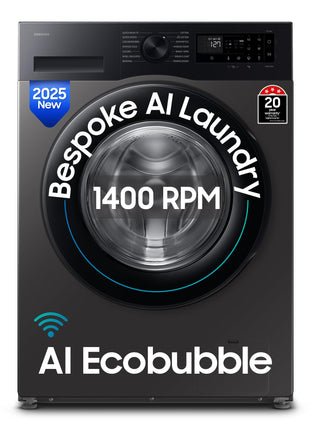 Samsung 9 kg, 5 star, AI EcoBubble, Super Speed, Wi-Fi, Hygiene Steam with Inbuilt Heater, Digital Inverter, Fully-Automatic Front Load Washing Machine (WW90DG5U24AXTL, Inox) 