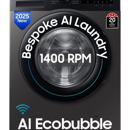 Samsung 9 kg, 5 star, AI EcoBubble, Super Speed, Wi-Fi, Hygiene Steam with Inbuilt Heater, Digital Inverter, Fully-Automatic Front Load Washing Machine (WW90DG5U24AXTL, Inox) 