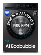 Samsung 9 kg, 5 star, AI EcoBubble, Super Speed, Wi-Fi, Hygiene Steam with Inbuilt Heater, Digital Inverter, Fully-Automatic Front Load Washing Machine (WW90DG5U24AXTL, Inox) 