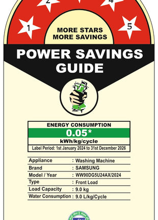 Samsung 9 kg, 5 star, AI EcoBubble, Super Speed, Wi-Fi, Hygiene Steam with Inbuilt Heater, Digital Inverter, Fully-Automatic Front Load Washing Machine (WW90DG5U24AXTL, Inox) 