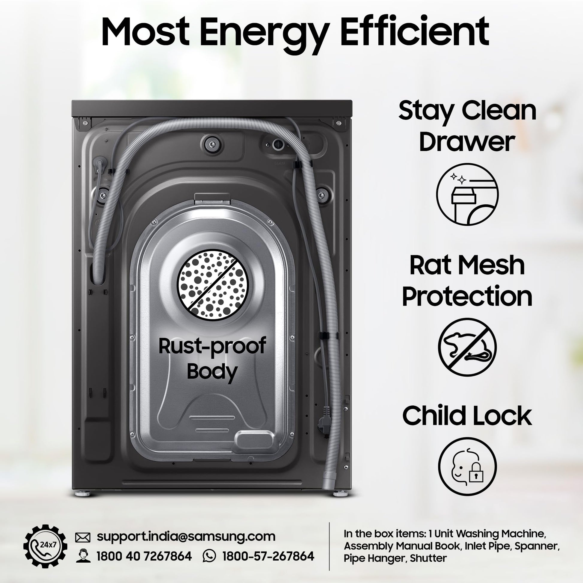 Samsung 9 kg, 5 star, AI EcoBubble, Super Speed, Wi-Fi, Hygiene Steam with Inbuilt Heater, Digital Inverter, Fully-Automatic Front Load Washing Machine (WW90DG5U24AXTL, Inox) 