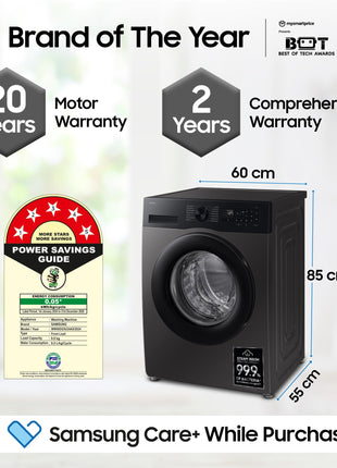 Samsung 9 kg, 5 star, AI EcoBubble, Super Speed, Wi-Fi, Hygiene Steam with Inbuilt Heater, Digital Inverter, Fully-Automatic Front Load Washing Machine (WW90DG5U24AXTL, Inox) 