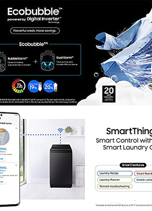 Samsung 9 kg, 5 star, Eco Bubble Technology, Wi-Fi, Soft Closing Door, Fully-Automatic Top Load Washing Machine (WA90BG4542BDTL, Versailles Gray) 