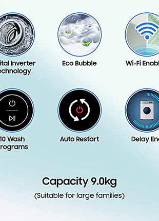 Samsung 9 kg, 5 star, Eco Bubble Technology, Wi-Fi, Soft Closing Door, Fully-Automatic Top Load Washing Machine (WA90BG4542BDTL, Versailles Gray) 