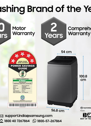 Samsung 9 kg, 5 star, Eco Bubble Technology, Wi-Fi, Soft Closing Door, Fully-Automatic Top Load Washing Machine (WA90BG4542BDTL, Versailles Gray) 