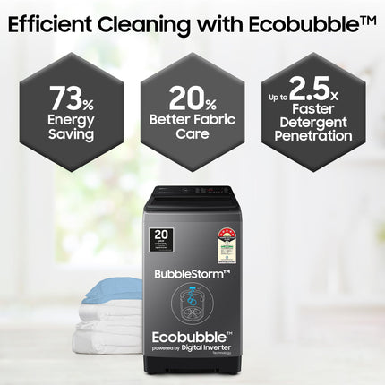 Samsung 9 kg, 5 star, Eco Bubble Technology, Wi-Fi, Soft Closing Door, Fully-Automatic Top Load Washing Machine (WA90BG4542BDTL, Versailles Gray) 