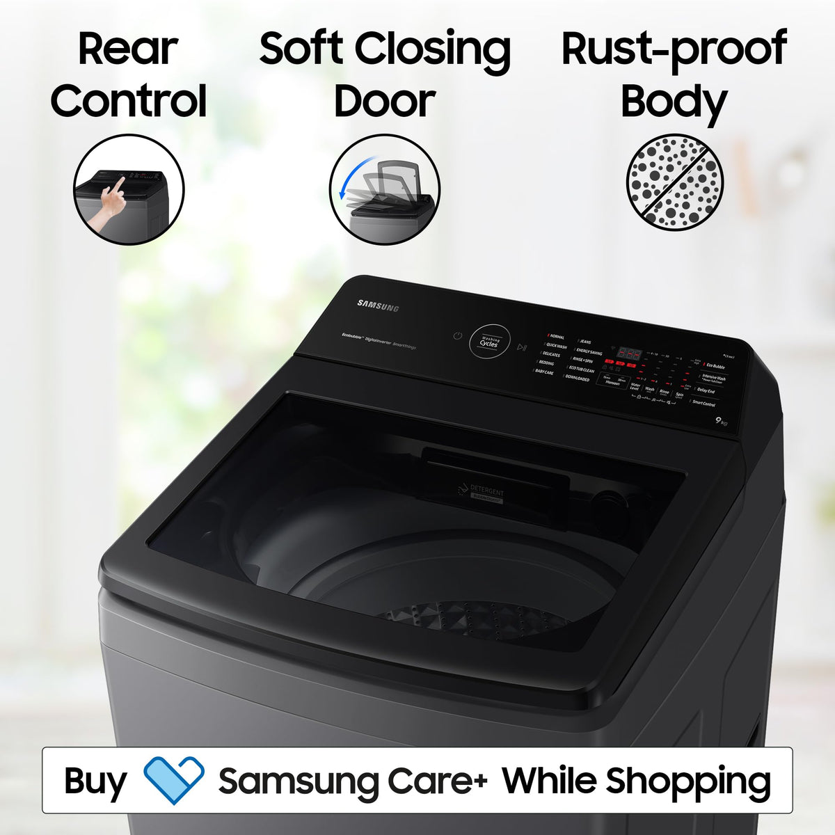 Samsung 9 kg, 5 star, Eco Bubble Technology, Wi-Fi, Soft Closing Door, Fully-Automatic Top Load Washing Machine (WA90BG4542BDTL, Versailles Gray) 