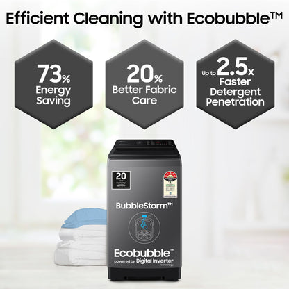 Samsung 9 kg, 5 star, Eco Bubble Technology, Wi-Fi, Soft Closing Door, Fully-Automatic Top Load Washing Machine (WA90BG4542BDTL, Versailles Gray) 