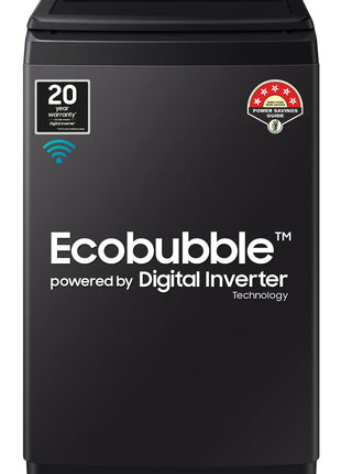 Samsung 9 kg, 5 star, Eco Bubble Technology with Super Speed, Wi-Fi, Digital Inverter Motor, Dual Storm, Fully-Automatic Top Load Washing Machine Appliance (WA90BG4546BVTL, Black Caviar) 