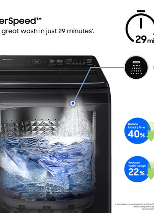 Samsung 9 kg, 5 star, Eco Bubble Technology with Super Speed, Wi-Fi, Digital Inverter Motor, Dual Storm, Fully-Automatic Top Load Washing Machine Appliance (WA90BG4546BVTL, Black Caviar) 