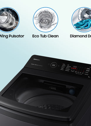 Samsung 9 kg, 5 star, Eco Bubble Technology with Super Speed, Wi-Fi, Digital Inverter Motor, Dual Storm, Fully-Automatic Top Load Washing Machine Appliance (WA90BG4546BVTL, Black Caviar) 