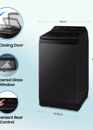 Samsung 9 kg, 5 star, Eco Bubble Technology with Super Speed, Wi-Fi, Digital Inverter Motor, Dual Storm, Fully-Automatic Top Load Washing Machine Appliance (WA90BG4546BVTL, Black Caviar) 