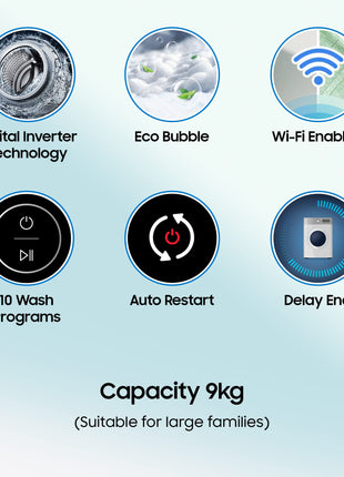 Samsung 9 kg, 5 star, Eco Bubble Technology with Super Speed, Wi-Fi, Digital Inverter Motor, Dual Storm, Fully-Automatic Top Load Washing Machine Appliance (WA90BG4546BVTL, Black Caviar) 