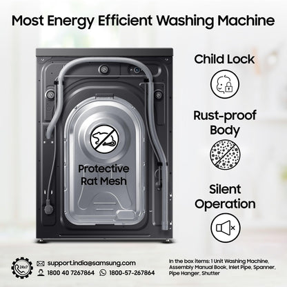 Samsung 9 kg, Hygiene Steam with Inbuilt Heater, Digital Inverter, Fully-Automatic Front Load Washing Machine (WW90T4040CB1TL, Black) 