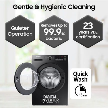 Samsung 9 kg, Hygiene Steam with Inbuilt Heater, Digital Inverter, Fully-Automatic Front Load Washing Machine (WW90T4040CB1TL, Black) 