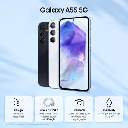 Samsung Galaxy A55 5G (Awesome Navy, 8GB RAM, 256GB Storage) | AI | Metal Frame | 50 MP Main Camera (OIS) | Super HDR Video| Nightography | IP67 | Corning Gorilla Glass Victus+ | sAMOLED Display 