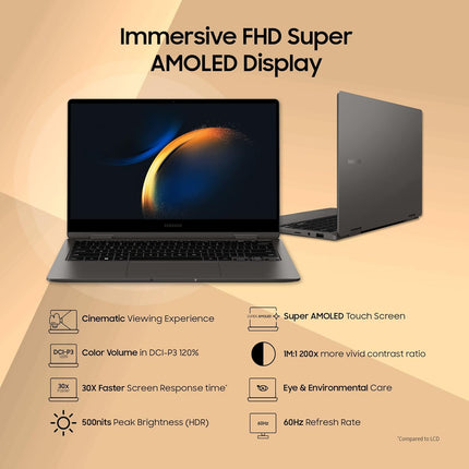 Samsung Galaxy Book3 360 Intel 13th Gen i7 EvoTM 33.78cm(13.3") Super Amoled 2-in-1 Touchscreen Laptop (16 GB/512GB SSD/Windows11/MSOffice/BacklitKB/Fingerprint Sensor/Graphite/1.16Kg), NP730QFG-LA1IN 
