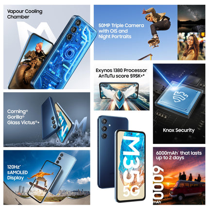 Samsung Galaxy M35 5G (Daybreak Blue,6GB RAM,128GB Storage)| Corning Gorilla Glass Victus+| AnTuTu Score 595K+ | Vapour Cooling Chamber | 6000mAh Battery | 120Hz Super AMOLED Display| Without Charger 