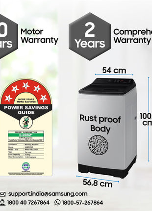 Samsung Smart Choice 10 Kg, 5 Star, AI Wash, Ecobubble, AI Energy Mode, AI VRT+, Soft Closing Door, Wi-Fi, Digital Inverter, Fully-Automatic Top Load Washing Machine (WA80F10E2LTL, Lavender Gray) 