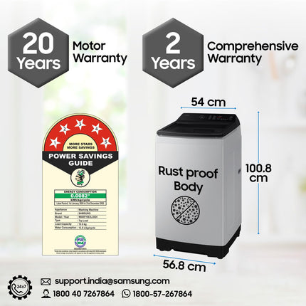 Samsung Smart Choice 10 Kg, 5 Star, AI Wash, Ecobubble, AI Energy Mode, AI VRT+, Soft Closing Door, Wi-Fi, Digital Inverter, Fully-Automatic Top Load Washing Machine (WA80F10E2LTL, Lavender Gray) 