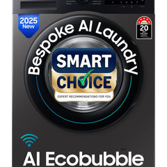 Samsung Smart Choice 12 kg, 5star, AI Ecobubble, Super Speed, Wi-Fi, Hygiene Steam with Inbuilt Heater, Digital Inverter, Fully-Automatic Front Load Washing Machine (WW12DG5B24AXTL, Inox) 