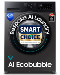 Samsung Smart Choice 12 kg, 5star, AI Ecobubble, Super Speed, Wi-Fi, Hygiene Steam with Inbuilt Heater, Digital Inverter, Fully-Automatic Front Load Washing Machine (WW12DG5B24AXTL, Inox) 