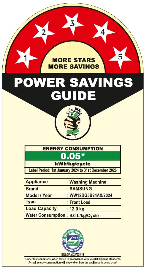 Samsung Smart Choice 12 kg, 5star, AI Ecobubble, Super Speed, Wi-Fi, Hygiene Steam with Inbuilt Heater, Digital Inverter, Fully-Automatic Front Load Washing Machine (WW12DG5B24AXTL, Inox) 