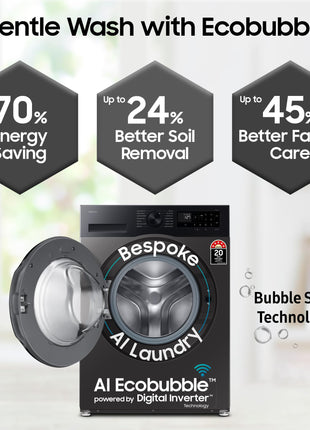 Samsung Smart Choice 12 kg, 5star, AI Ecobubble, Super Speed, Wi-Fi, Hygiene Steam with Inbuilt Heater, Digital Inverter, Fully-Automatic Front Load Washing Machine (WW12DG5B24AXTL, Inox) 